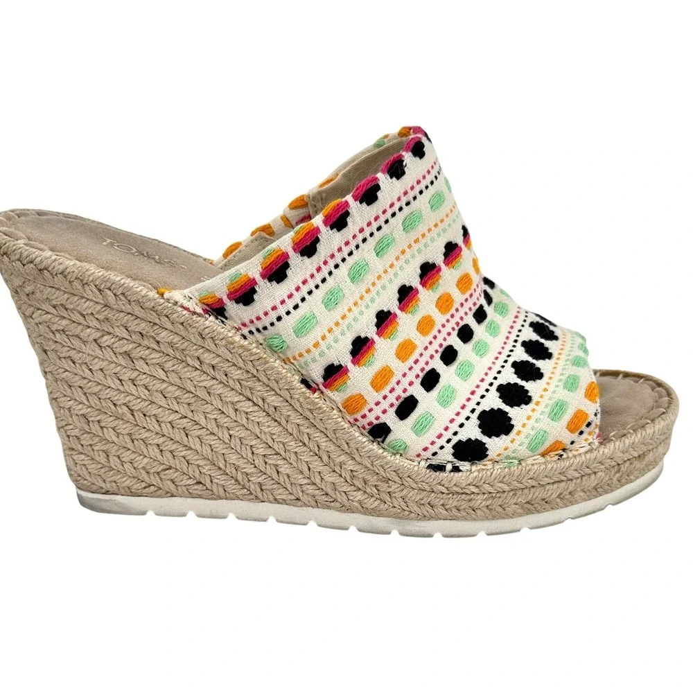 TOMS Monica‎ Mule Embroidered Wedge Espadrille Sandal Multicolor 4